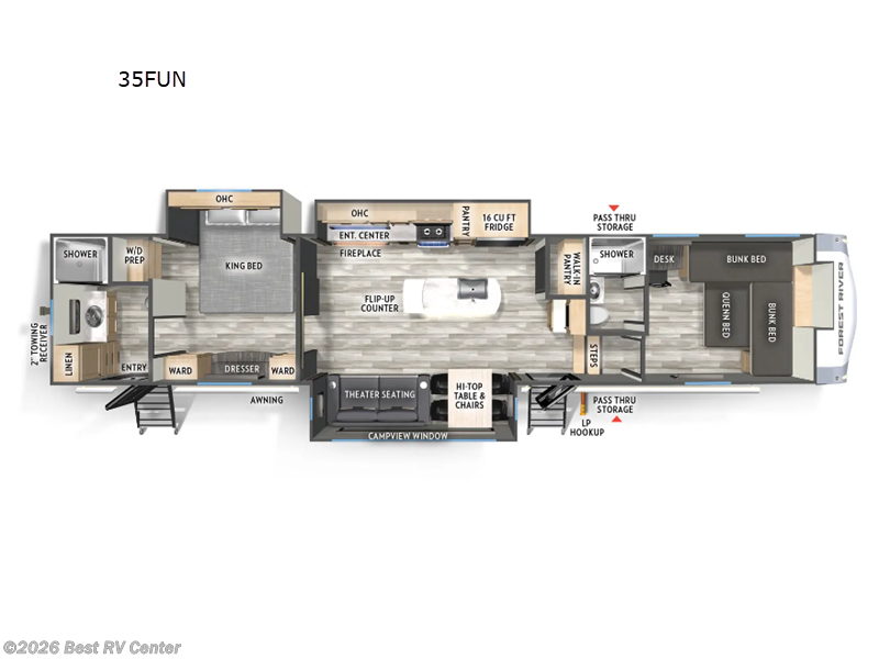 2026 Forest River Cardinal 35FUN - New Fifth Wheel For Sale by Best RV Center in Turlock, California features Slideout