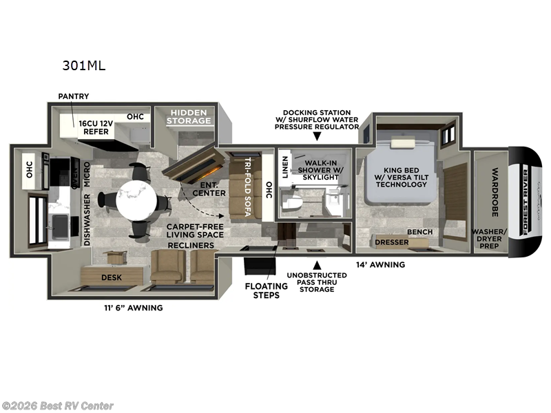 2026 Forest River Impression 301ML - New Fifth Wheel For Sale by Best RV Center in Turlock, California features Slideout
