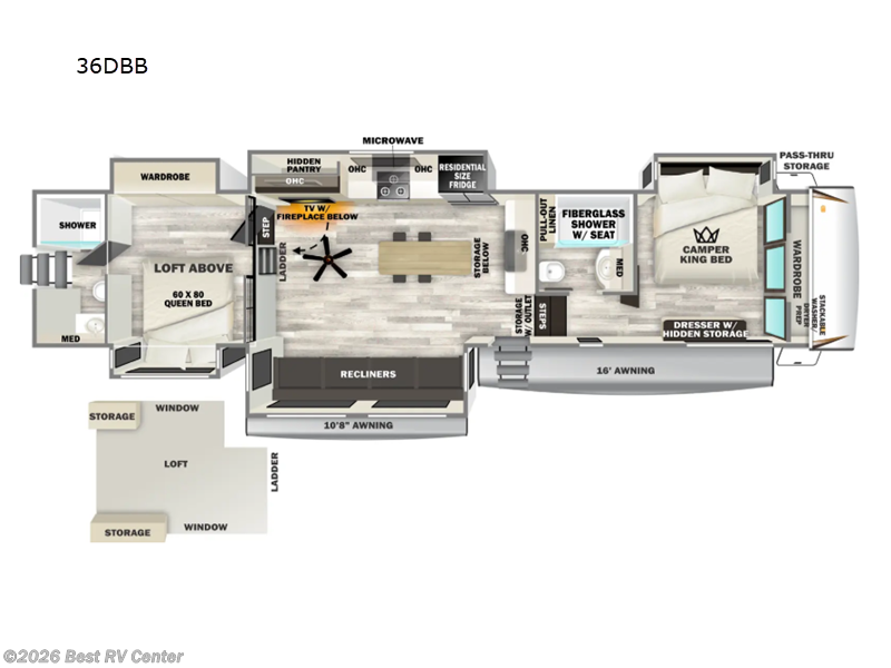 2026 Forest River Sabre 36DBB - New Fifth Wheel For Sale by Best RV Center in Turlock, California features Slideout