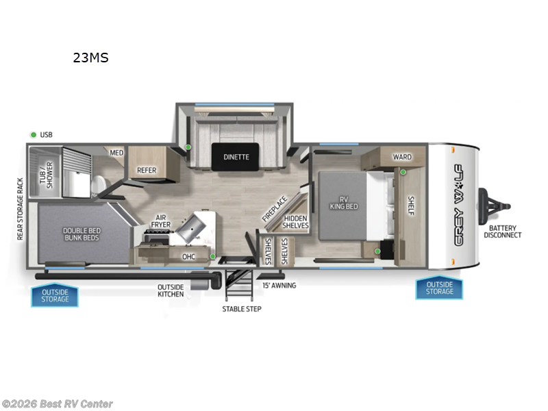 2026 Forest River Cherokee Grey Wolf 23MS - New Travel Trailer For Sale by Best RV Center in Turlock, California features Slideout