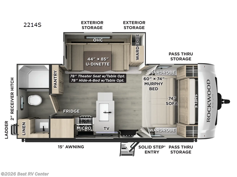 2026 Forest River Rockwood Mini Lite 2214S - New Travel Trailer For Sale by Best RV Center in Turlock, California features Slideout