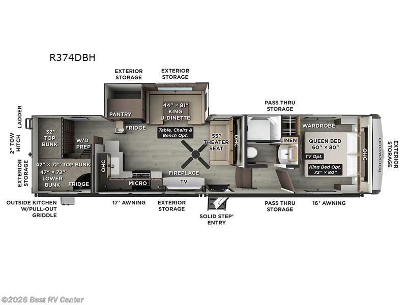 2026 Forest River Rockwood Signature R374DBH - New Fifth Wheel For Sale by Best RV Center in Turlock, California features Slideout