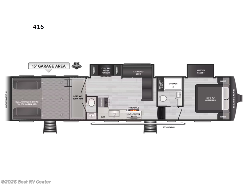 2026 Keystone Fuzion Impact Edition 416 - New Toy Hauler For Sale by Best RV Center in Turlock, California features Slideout