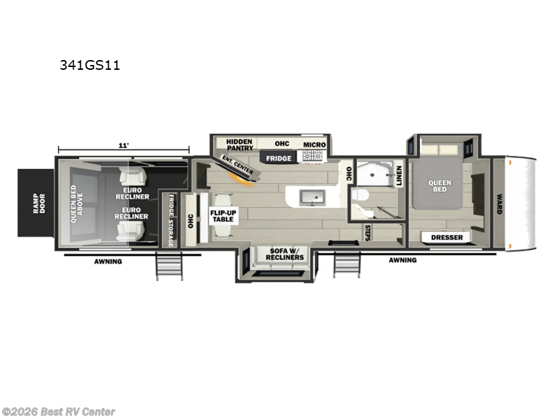 2026 Forest River Vengeance Rogue Armored 341GS11 - New Toy Hauler For Sale by Best RV Center in Turlock, California features Slideout