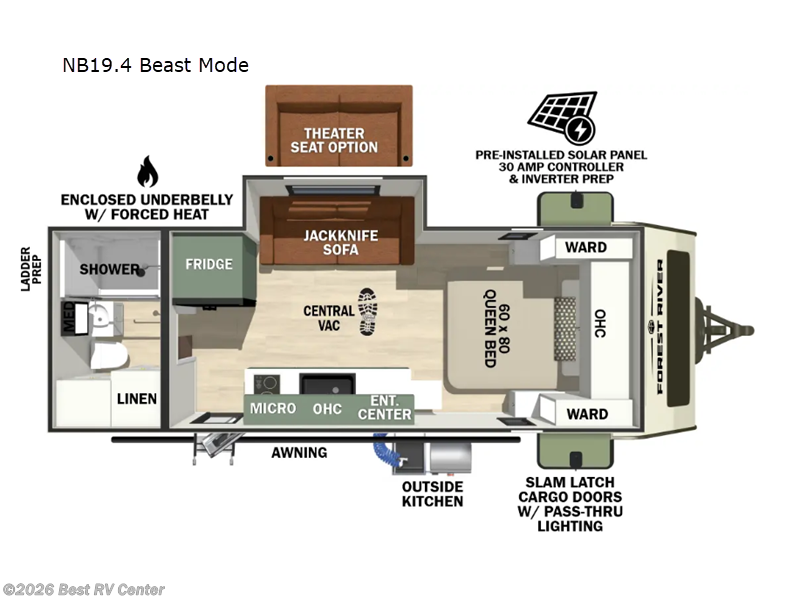 2026 Forest River No Boundaries NB19.4 Beast Mode - New Travel Trailer For Sale by Best RV Center in Turlock, California features Slideout
