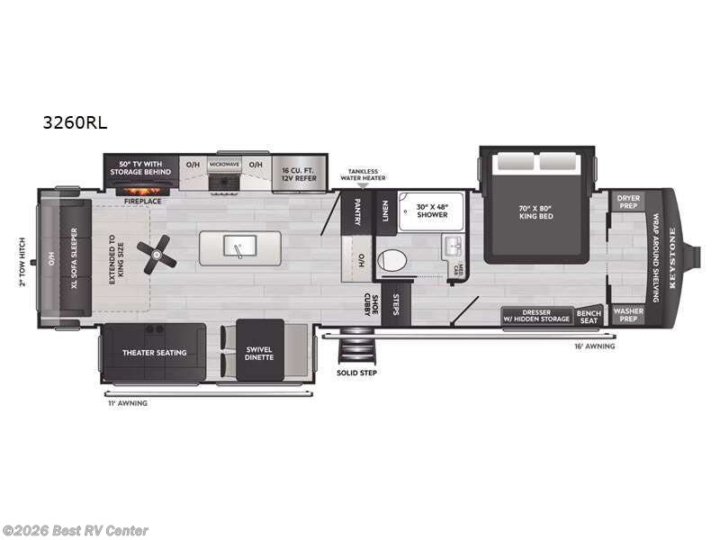 2026 Keystone Arcadia 3260RL - New Fifth Wheel For Sale by Best RV Center in Turlock, California features Slideout