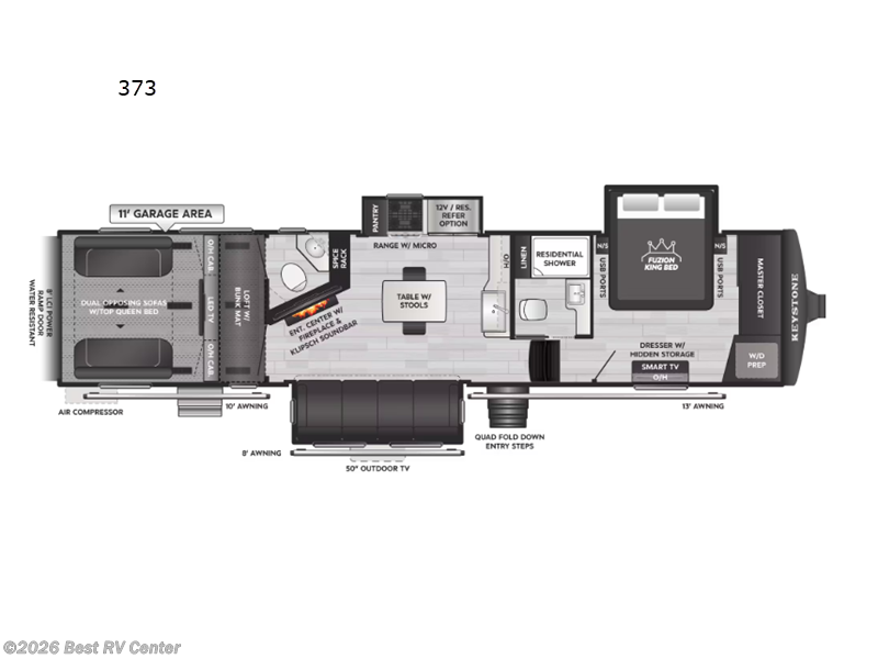 2026 Keystone Fuzion 373 - New Toy Hauler For Sale by Best RV Center in Turlock, California features Slideout