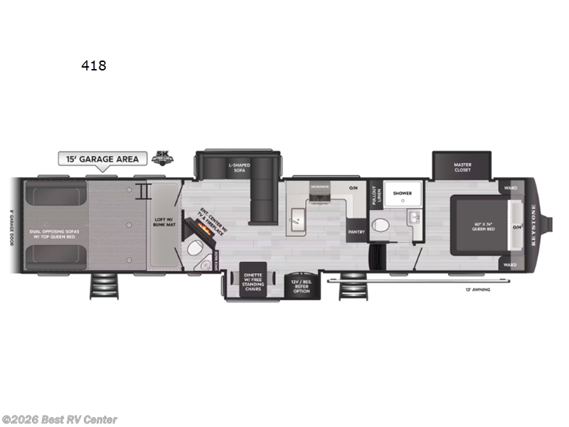 2026 Keystone Fuzion Impact Edition 418 - New Toy Hauler For Sale by Best RV Center in Turlock, California features Slideout