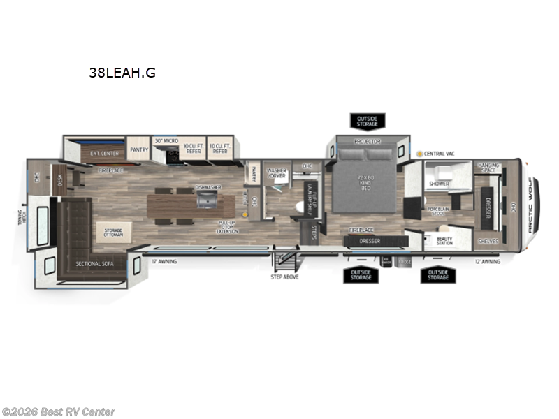 2026 Forest River Cherokee Arctic Wolf 38LEAH.G - New Fifth Wheel For Sale by Best RV Center in Turlock, California features Slideout