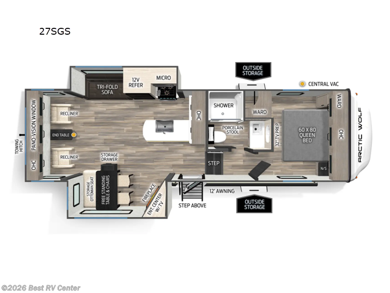 2026 Forest River Cherokee Arctic Wolf 27SGS - New Fifth Wheel For Sale by Best RV Center in Turlock, California features Slideout