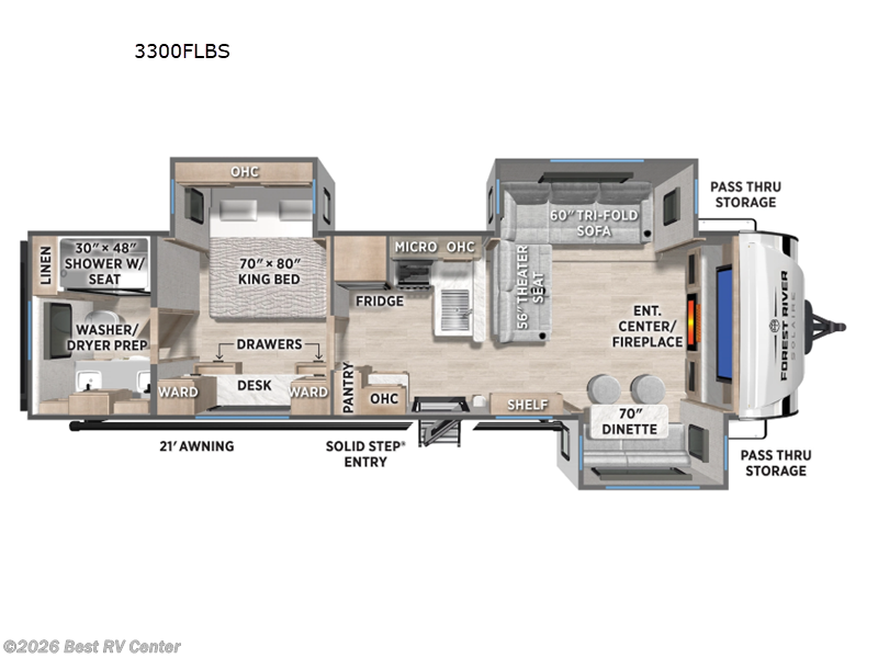 2026 Forest River Solaire 3300FLBS - New Travel Trailer For Sale by Best RV Center in Turlock, California features Slideout