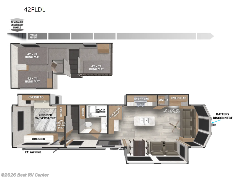 2026 Forest River Wildwood Grand Lodge 42FLDL - New Destination Trailer For Sale by Best RV Center in Turlock, California features Slideout