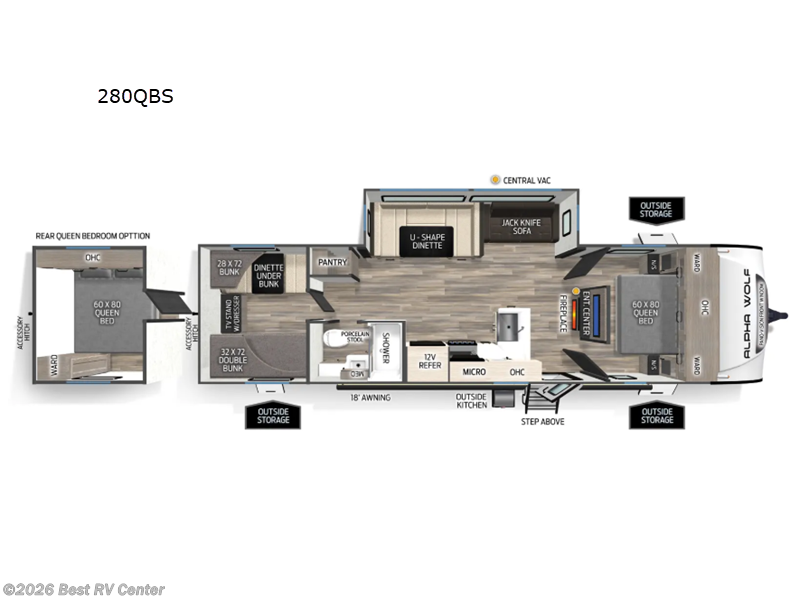 2026 Forest River Cherokee Alpha Wolf 280QBS - New Travel Trailer For Sale by Best RV Center in Turlock, California features Slideout