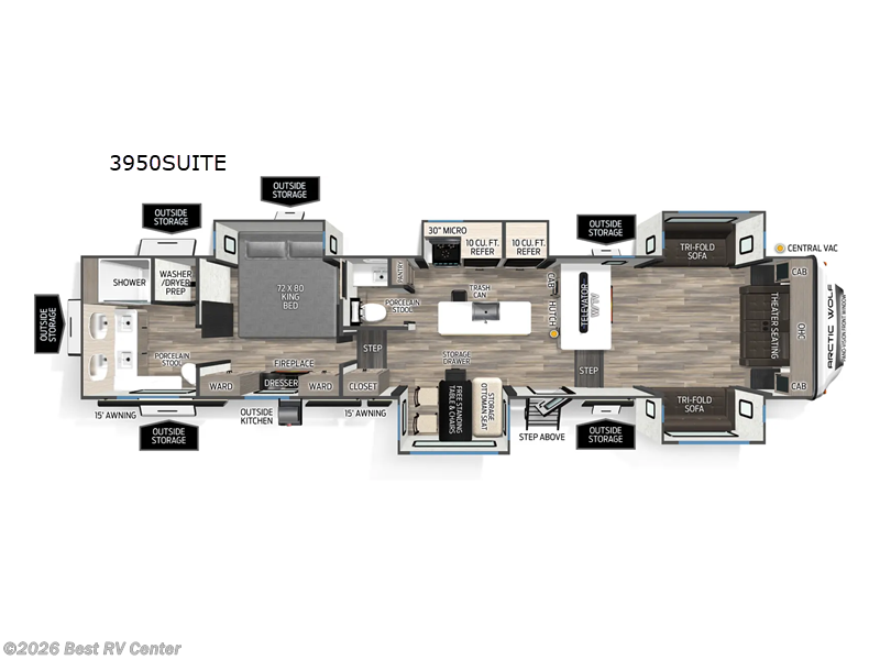2026 Forest River Cherokee Arctic Wolf 3950SUITE - New Fifth Wheel For Sale by Best RV Center in Turlock, California features Slideout