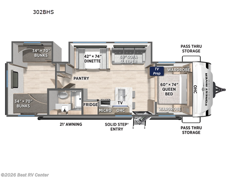 2026 Forest River Solaire 302BHS - New Travel Trailer For Sale by Best RV Center in Turlock, California features Slideout
