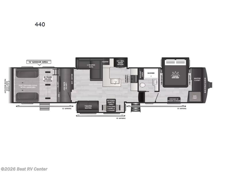 2026 Keystone Fuzion 440 - New Toy Hauler For Sale by Best RV Center in Turlock, California features Slideout