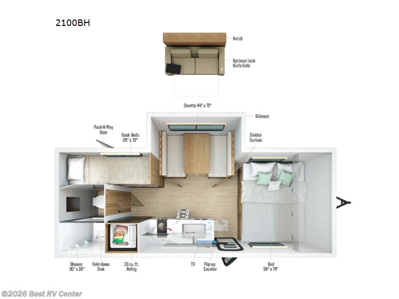 2026 Winnebago Micro Minnie 2100BH - New Travel Trailer For Sale by Best RV Center in Turlock, California features Slideout