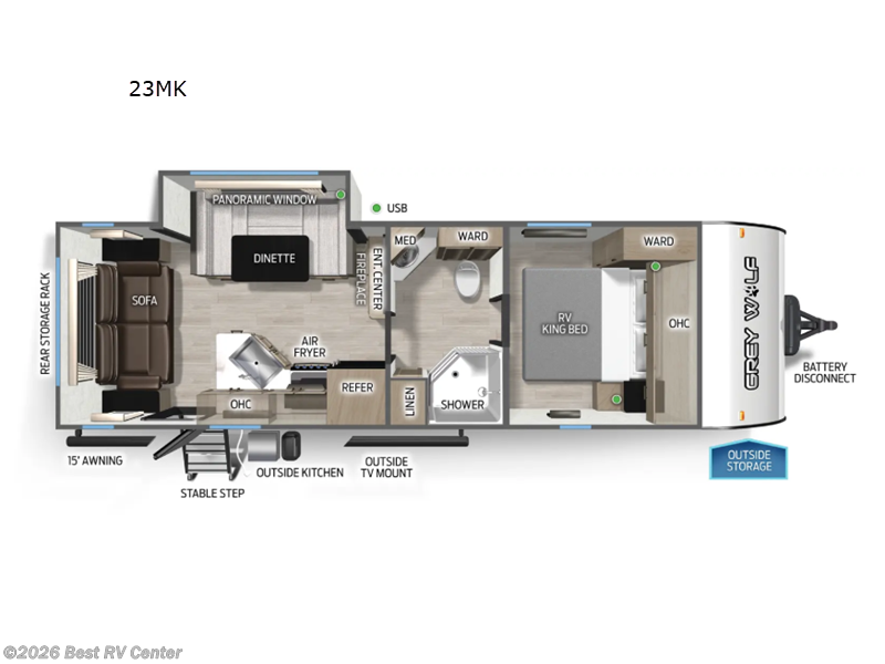 2026 Forest River Cherokee Grey Wolf 23MK - New Travel Trailer For Sale by Best RV Center in Turlock, California features Slideout
