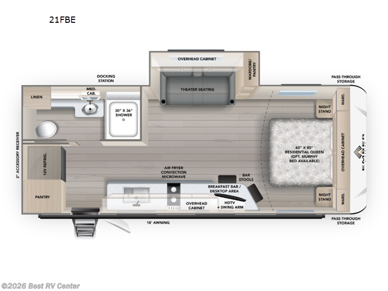 2027 Ember RV E-Series 21FBE - New Travel Trailer For Sale by Best RV Center in Turlock, California features Slideout