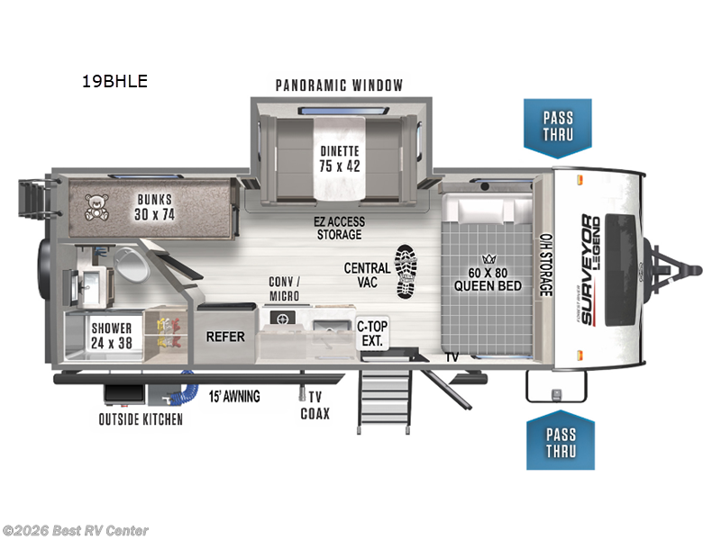 2023 Forest River Surveyor Legend 19BHLE - Used Travel Trailer For Sale by Best RV Center in Turlock, California features Slideout