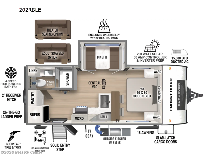 2026 Forest River Surveyor Legend 202RBLE - New Travel Trailer For Sale by Best RV Center in Turlock, California features Slideout