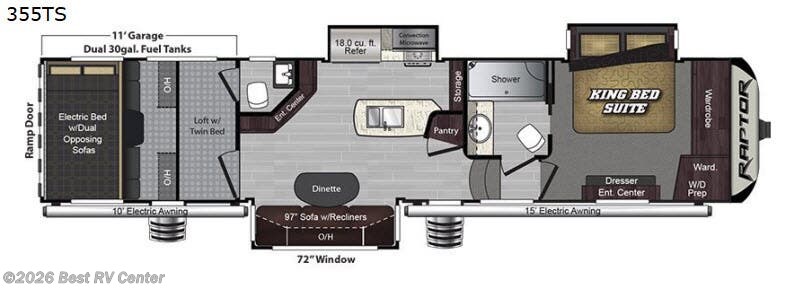 2018 Keystone Raptor 355TS - Used Toy Hauler For Sale by Best RV Center in Turlock, California features Slideout