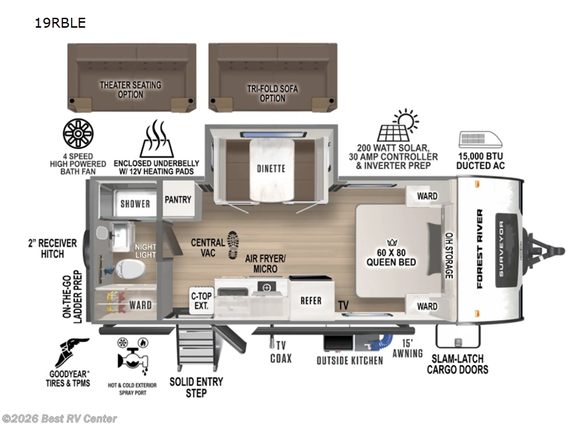 2026 Forest River Surveyor Legend 19RBLE - New Travel Trailer For Sale by Best RV Center in Turlock, California features Slideout