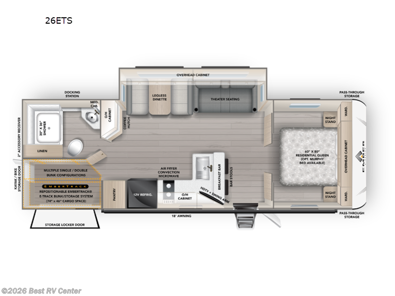2027 Ember RV E-Series 26ETS - New Travel Trailer For Sale by Best RV Center in Turlock, California features Slideout