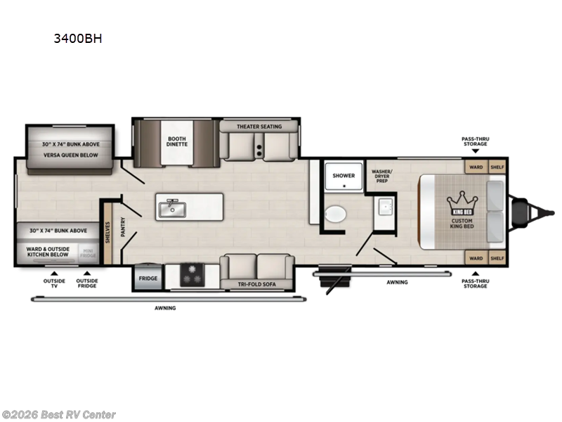 2027 Forest River Vibe 3400BH - New Travel Trailer For Sale by Best RV Center in Turlock, California features Slideout