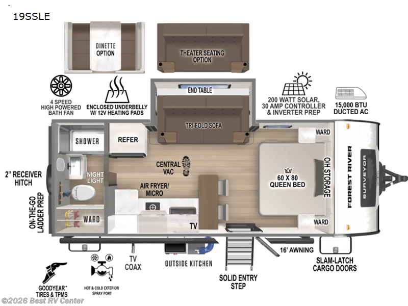 2026 Forest River Surveyor Legend 19SSLE - New Travel Trailer For Sale by Best RV Center in Turlock, California features Slideout