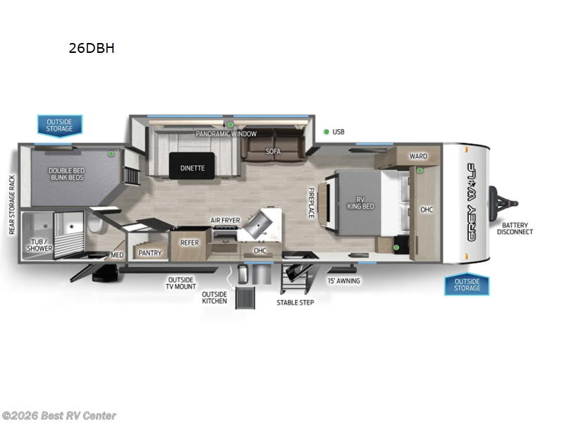 2027 Forest River Cherokee Grey Wolf 26DBH - New Travel Trailer For Sale by Best RV Center in Turlock, California features Slideout