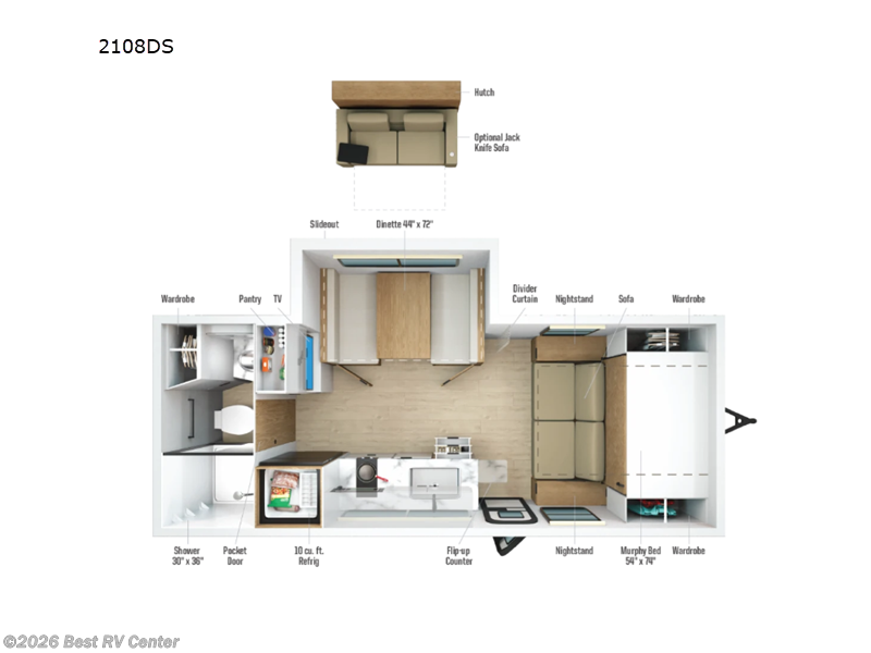 2027 Winnebago Micro Minnie 2108DS - New Travel Trailer For Sale by Best RV Center in Turlock, California features Slideout