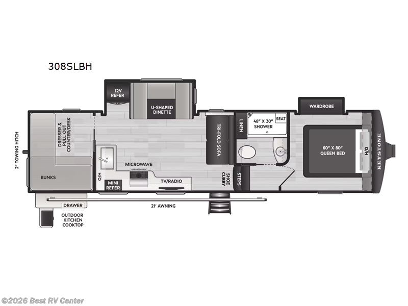 2026 Keystone Arcadia Super Lite 308SLBH - New Fifth Wheel For Sale by Best RV Center in Turlock, California features Slideout