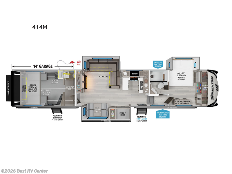 2025 Grand Design Momentum M-Class 414M - Used Toy Hauler For Sale by Best RV Center in Turlock, California features Slideout