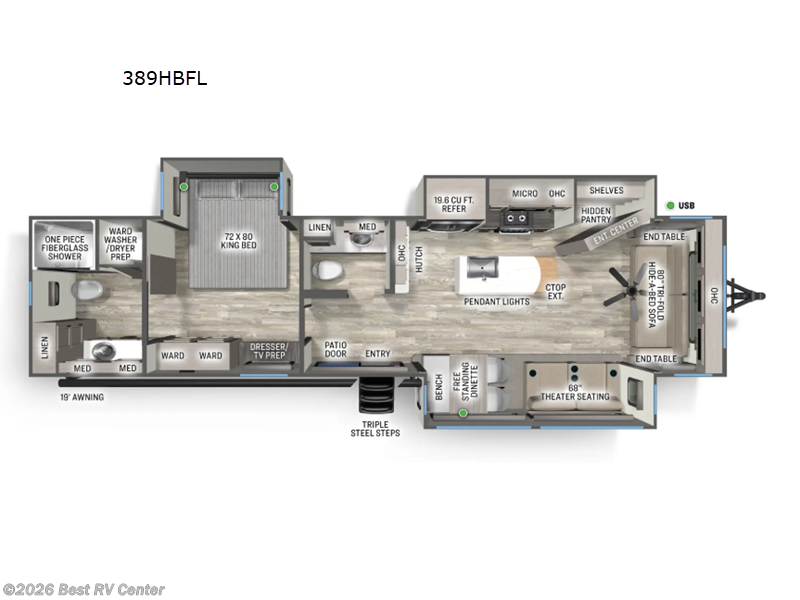 2027 Forest River Sierra Destination Trailers 389HBFL - New Destination Trailer For Sale by Best RV Center in Turlock, California features Slideout