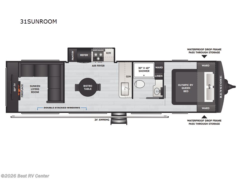 2027 Keystone Springdale Max 31SUNROOM - New Travel Trailer For Sale by Best RV Center in Turlock, California features Slideout