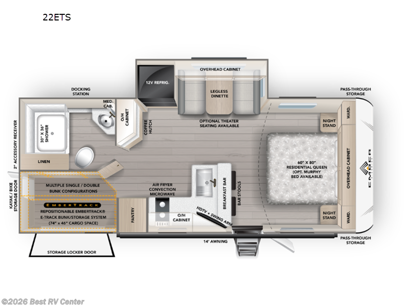 2027 Ember RV E-Series 22ETS - New Travel Trailer For Sale by Best RV Center in Turlock, California features Slideout