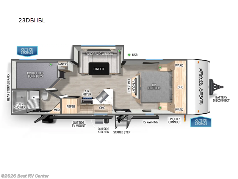 2025 Forest River Cherokee Grey Wolf Black Label 23DBHBL - Used Travel Trailer For Sale by Best RV Center in Turlock, California features Slideout