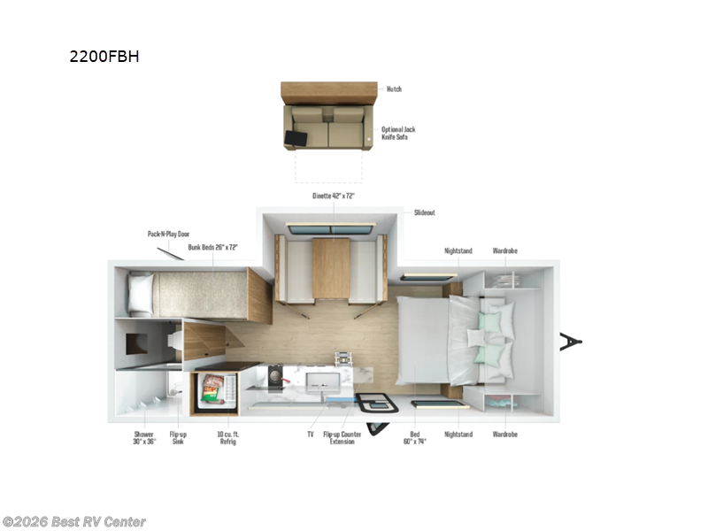 2027 Winnebago Micro Minnie 2200FBH - New Travel Trailer For Sale by Best RV Center in Turlock, California features Slideout