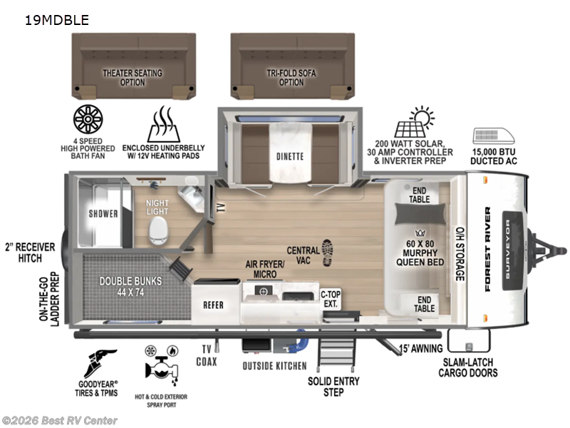 2027 Forest River Surveyor Legend 19MDBLE - New Travel Trailer For Sale by Best RV Center in Turlock, California features Slideout
