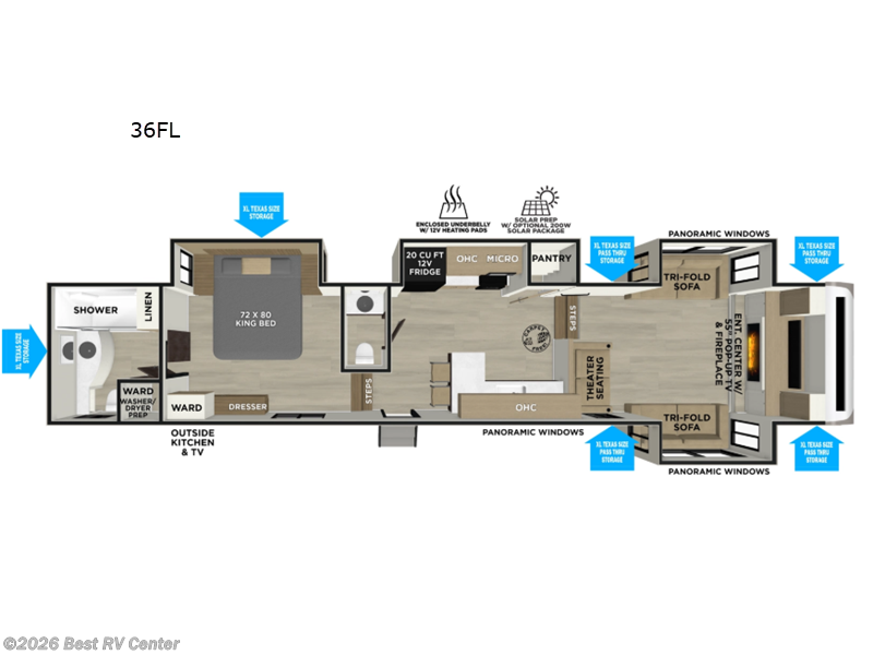 2027 Forest River Wildwood Heritage Glen Elite Series 36FL - New Fifth Wheel For Sale by Best RV Center in Turlock, California features Slideout