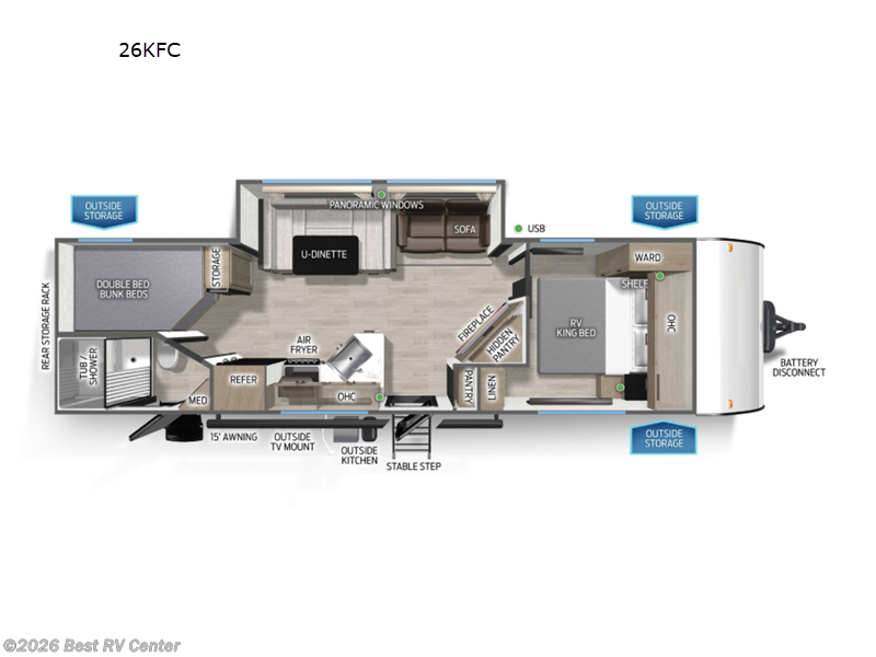 2026 Forest River Cascade 26KFC - New Travel Trailer For Sale by Best RV Center in Turlock, California features Slideout