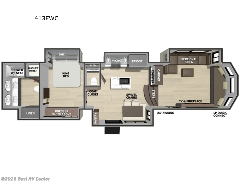 2027 Forest River Cedar Creek Cottage Fifth Wheels 413FWC - New Fifth Wheel For Sale by Best RV Center in Turlock, California features Slideout
