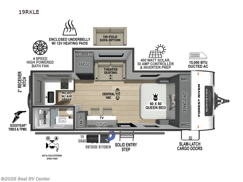 2027 Forest River Surveyor Legend 19RKLE - New Travel Trailer For Sale by Best RV Center in Turlock, California features Slideout