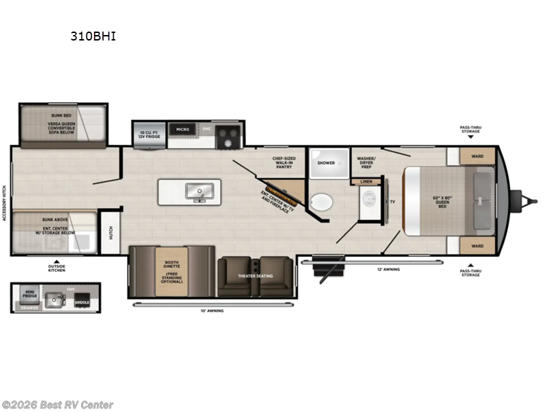 2027 Forest River Wildwood Heritage Glen 310BHI - New Travel Trailer For Sale by Best RV Center in Turlock, California features Slideout