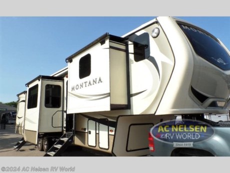 &lt;p&gt;Keystone Montana fifth wheel 3820FK&#160;highlights:&lt;/p&gt; &lt;ul&gt; &lt;li&gt;Patent-Pending Front Windshield Design&lt;/li&gt; &lt;li&gt;U-Shaped Dinette/Swivel Table&lt;/li&gt; &lt;li&gt;Buffet&lt;/li&gt; &lt;li&gt;Dual Entry&lt;/li&gt; &lt;li&gt;Five Slide Outs&lt;/li&gt; &lt;li&gt;RV Refrigerator&lt;/li&gt; &lt;/ul&gt; &lt;p&gt;&#160;&lt;/p&gt; &lt;p&gt;You are going to love everything about this Keystone&#160;Montana fifth wheel&#160;model&#160;3820FK every time you take it out! &#160;With&#160;five slide outs, a u-shaped dinette up&#160;front, a buffet with cabinets, and all of the necessities plus some, this can truly be your luxury get-away-home!&#160;&#160;The separate kitchen also features a skylight, an&#160;18 cu. ft. RV&#160;refrigerator,&#160;convection&#160;microwave, and patent-pending front window design above the u-shaped dinette with swivel table.&#160; The main entry brings you into the centrally located living room with plenty of seating, plus a&#160;HDTV and fireplace.&#160; The second entry into the fifth wheel is across from the bathroom and next to the rear bedroom.&#160; You will soon learn this Montana is&#160;the perfect fit for you and your family!&lt;/p&gt; &lt;p&gt;&#160;&lt;/p&gt; &lt;p&gt;When packing for your next trip in a&#160;Keystone&#160;Montana luxury fifth wheel you will appreciate the&#160;enormous&#160;drop frame pass-through&#160;storage compartment,&#160;MORyde&#160;&quot;Step Above&quot; entry steps with strut, and flush mounted&#160;LED&#160;interior lights to name a few features.&#160;&#160;Inside you will find&#160;an&#160;iRelax&#160;high density mattress for a good night&#39;s sleep, plus a&#160;Furrion RV&#160;Chef collection&#160;oven&#160;with auto-ignite and a&#160;convection/microwave&#160;oven for making your favorite meals.&#160;&#160;It&#39;s time to find the&#160;luxury fifth wheel&#160;you can enjoy for years to come, choose a Montana by Keystone today!&lt;/p&gt;&lt;ul&gt;&lt;li&gt;Two Entry/Exit Doors&lt;/li&gt;&lt;li&gt;U Shaped Dinette&lt;/li&gt;&lt;li&gt;Rear Bedroom&lt;/li&gt;&lt;/ul&gt;