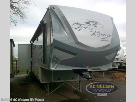 &lt;p&gt;Triple slides and a rear living layout are featured in this Open Range Roamer fifth wheel model 337RLS. &lt;br&gt;&lt;br&gt;As you enter you can head right into the combined kitchen and living space to the left with dual opposing slides, or go up the steps to the right to a complete bathroom and master bedroom suite.&lt;br&gt;&lt;br&gt;The combined kitchen and living space provide two recliners with an end table along the rear wall and include overhead cabinets for storage the entire width of the fifth wheel. Inside the slide closest to the door there is a dinette table with four chairs plus an entertainment center. Opposite you will find a sofa with overhead cabinets, a refrigerator, and three burner range with microwave oven. There is a counter area along the interior living room wall that features a kitchen sink and plenty of storage both above and below the counter. There is also an optional island on castors that can be added for more conveniences.&lt;br&gt;&lt;br&gt;Head up two steps to a bath on your left. The bath features a 48&quot; x 30&quot; shower, toilet, sink and linen cabinet. There are dual entry doors with a sliding door leading into the front master suite.&lt;br&gt;&lt;br&gt;In the private bedroom find a queen bed slide-out, chest of drawers opposite, and a mirrored door wardrobe with sliding doors, plus a storage closet that has been prepped for a washer and dryer, and so much more! &lt;br&gt;&lt;br&gt;You can choose to add an optional TV in the bedroom, or a ceiling fan in the center of the main living area also.&lt;/p&gt;&lt;ul&gt;&lt;li&gt;Front Bedroom&lt;/li&gt;&lt;li&gt;Rear Living Area&lt;/li&gt;&lt;li&gt;Kitchen Island&lt;/li&gt;&lt;/ul&gt;
