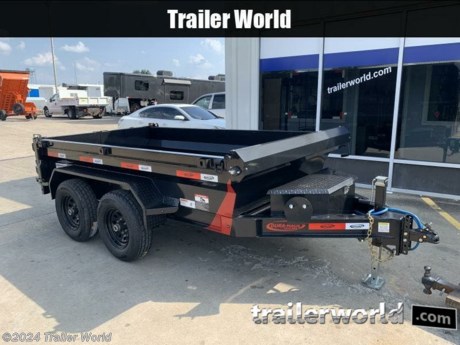 EXTRA WIDE TOP MORE THAN A NORMAL DUMP TRAILER! COMPARE TO DIAMOND C!!
2024 DT 10&quot; x 60 XL capacity 68&quot; wide top box 11 gauge smooth plate flooring.
Color: Black
5,200 lb Tandem axles includes electric brakes.
Lockable 2 cu. ft. tool box.
Charger pump, battery &amp; remote control included.
Powder coat superior paint finish. 7,000 lbs
Adjustable leg crank jack.
Safety brake-away system w/cable.
20&quot; tall fully formed sides 12 gauge top rail 2.75&quot; x 4.25&quot; Dual Acting Power Hydraulic 5&quot; x 16.5&quot; x 2&quot; cylinder w/scissor hoist.
Diamond plate fenders.
HD ramps quick access 6&#39;5&quot; long (included) Adjustable rear spreader gate &amp; barn doors.
Easy-load extra low 25&quot; deck height.
Engineered with 6&quot; Ultra Strong I Beam Frame.
Adjustable (6-Hole) coupler 2-5/16&quot;. Double handle for spreader gate.
Fender, side &amp; rear LED markers (11) Multi-leaf spring suspension with equalizer.
ST225/75 R15 LRE Tires.
While we strive to represent our trailers with 100% accuracy - please call to confirm details of trailer.