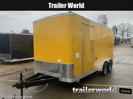 PLEASE COMPARE THE WORKMANSHIP TO ANYTHING ON THE MARKET!!! SAME OR LESS MONEY THAN MOST OF THE JUNK OUT THERE!!

OPTIONS ON THIS UNIT:
7 X 16&#39;TA VENDING CONCESSION TRAILER
SIDE DOOR LOCATED ON STRET SIDE
POLYCORE .080 THICK EXTERIOR YELLOW
CONCESSION PACKAGE
-7&#39; INTERIOR
-6&#39; FOLD DOWN SHELF
-VINYL CEILING
-50 AMP ELECTRICAL PACKAGE
-7&#39; BASE CABINETS W/TRIPLE SINK
-3&#39; X 6&#39; CONCESSION WINDOW
-2 STAB JACKS ON REAR
RUBBER COIN FLOORING
13500 BTU A/C INSTALLED
54&quot; TRIPLE TUBE TONGUE
OVERHEAD CABINETS
DOUBLE DOORS ON BACK
48&quot; LED LIGHTS INSIDE
BRACED AND WIRED FOR VENT HOOD
6&#39; EXHAUST HOD AND FAN
STANDARD FEATURES:
16&quot; O.C. Cross Members
24&quot; O.C. Roof Members
16&quot; O.C. Side Walls
2-5/16&quot; A-Frame Coupler
2-K Jack &amp; Sand Foot
48&quot; Side Door w/ Safety
Chains
Chrome Flush Mount Lock
0.024 White Alum. Metal
Semi-Screwless Exterior
Interior Height 75&quot;
3/4&quot; StableDeck Floors
3/8&quot; StableWall Walls
3/16 4&quot; Tube Main Frame
1 X 1 1/2 Tubing Walls &amp;
Roof Members
Grey Mods Rims
ST205 15&quot; Radial Tires
1-Pc. Roof with Thermoply
lining
1-12 Volt Sensor LED
Interior Light
Plastic Side Wall Vent
24&quot; ATP Stone Guard &amp; J
Rail
2&#39; V-Nose (ATP)
3500# Leaf Spring Drop
Axle
Electric Brakes &amp; E-Z lube
Hubs
7-Way &amp; Electric
Brakeaway
Trimmed Ramp &amp; 16&quot; Flap
Alum. Fenders
LED DOT Approved
Lighting
Deluxe Tag Bracket
Cobra Lined Rear Hoop
and Tongue
While we strive to represent our trailers with 100% accuracy - please call to confirm details of trailer.