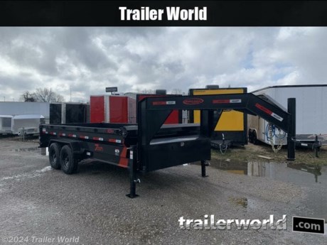 EXTRA WIDE TOP MORE THAN A NORMAL DUMP TRAILER! COMPARE TO DIAMOND C!!
2024 Dump Trailer Gooseneck 7 x 16
* Powder coat superior paint finish
Color: Black 311-12
* VIN:
3F8GD1629R1007338
* Extra large capacity 91&quot; wide top box 7 gauge smooth
plate flooring.
* Engineered with 8&quot; Ultra Strong I Beam Frame.
* 24&quot; tall fully formed sides 10 gauge top rail 2.75&quot; x 4.25&quot;
* Dual Acting Power Hydraulic 5&quot; x 21.5&quot; x 2&quot; cylinder w/
scissor hoist.
* Adjustable rear spreader gate &amp; barn doors.
* Double handle for spreader gate.
* Lockable 2 cu. ft. tool box.
* 8,000 lbs Tandem axles includes electric brakes.
* Multi-leaf spring suspension with equalizer. ST235/85 R16
Tires
* 10,000 lbs Adjustable leg crank jack. Safety brake-away
system w/cable.
* Diamond plate fenders.
* Charger pump, battery &amp; remote control included.
* HD ramps quick access 6&#39;5&quot; long (included)
* Easy-load extra low 27&quot; deck height. Adjustable (6-Hole)
coupler 2-5/16&quot;.
* Fender, side &amp; rear LED markers (11).
* Black Mesh Tarp Installed

While we strive to represent our trailers with 100% accuracy - please call to confirm details of trailer.
